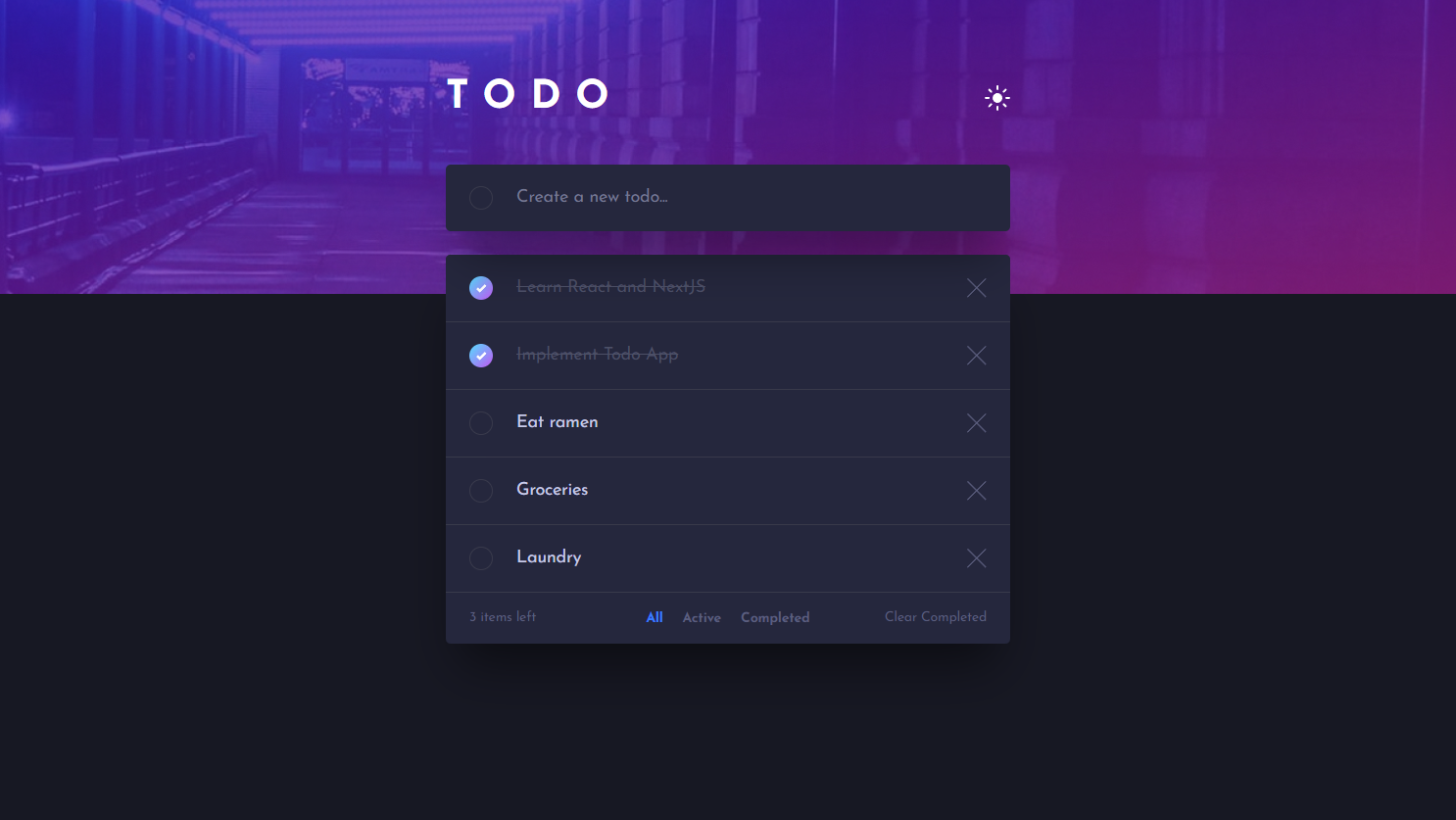Screenshot of the desktop view of Todo app